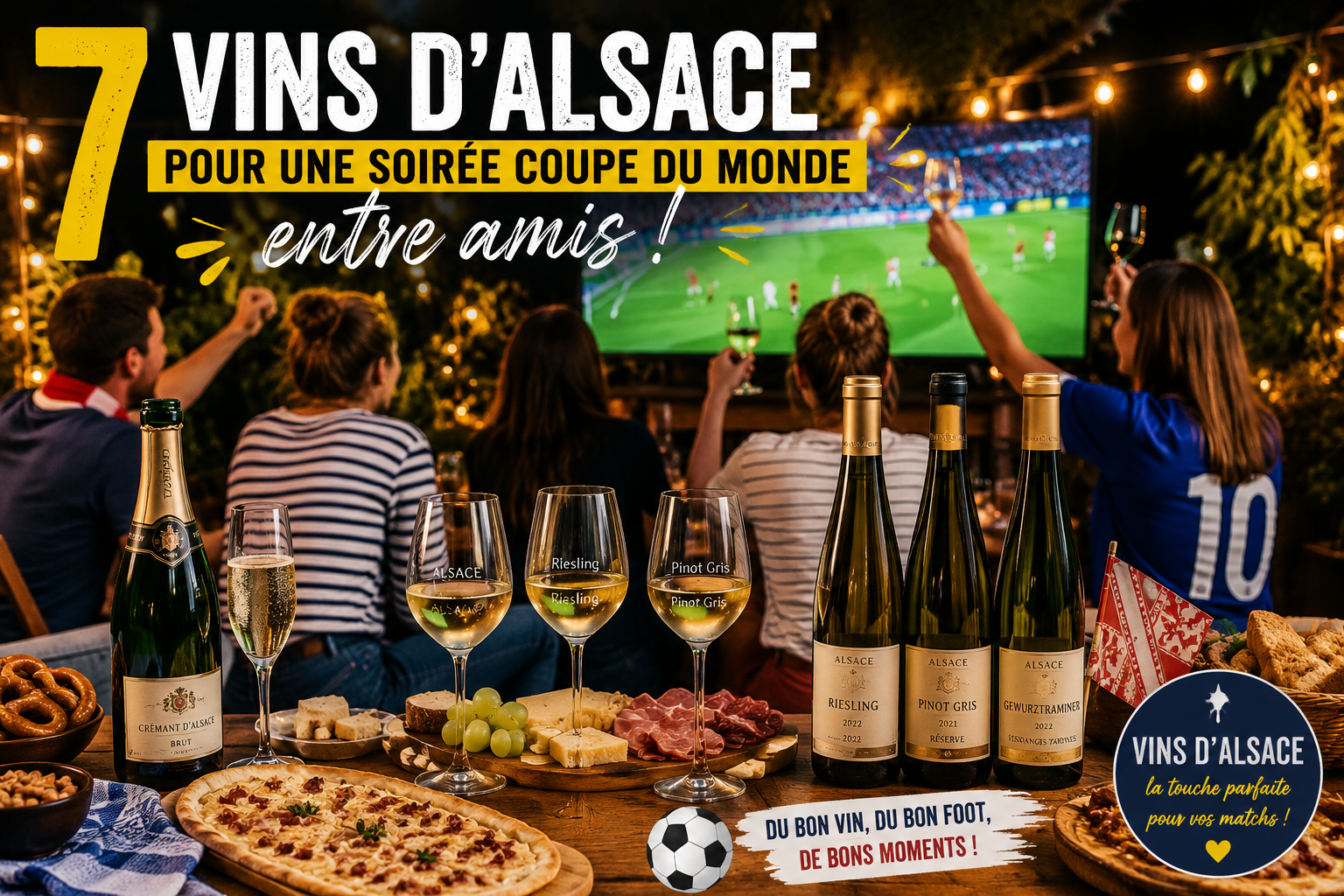 7 vins d'Alsace pour une soirée entre amis pour la coupe du monde autour d'un apéritif .